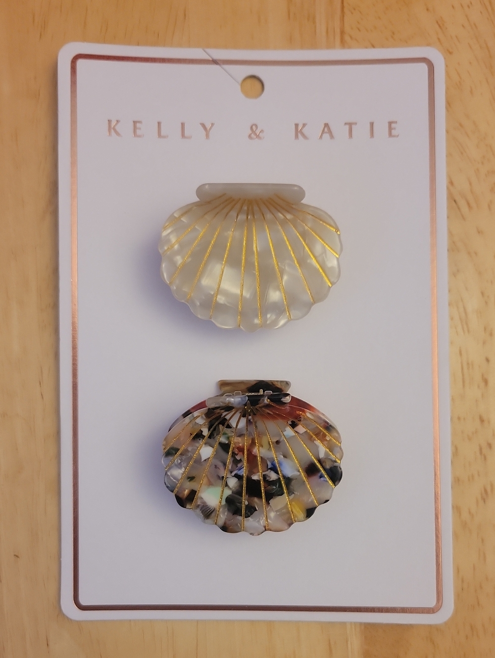 Kelly & Katie Shell Hair Clip Duo in Cream and Multicolor with Gold (New)